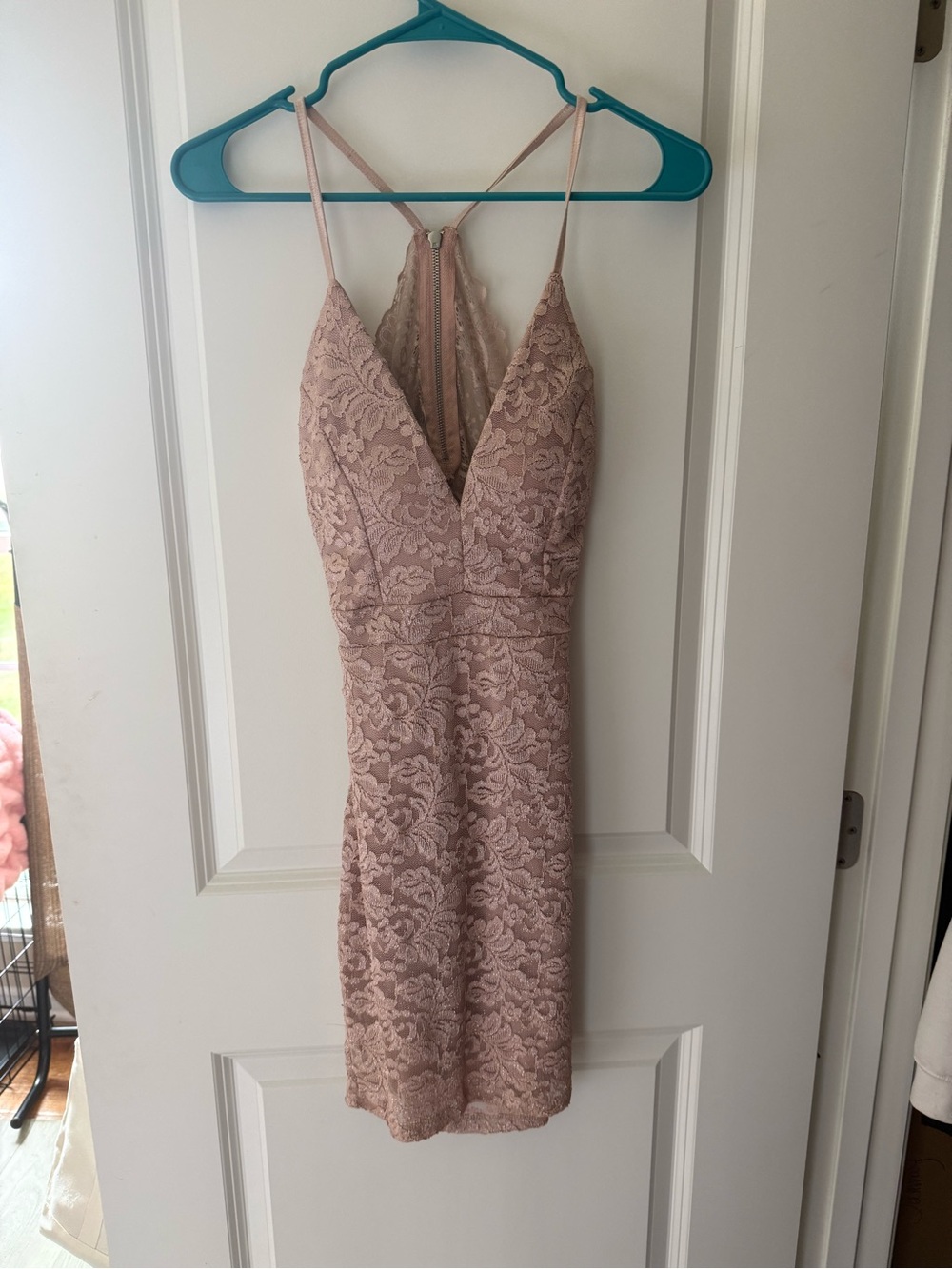 Sleeveless Lace V-Neck Pink Bodycon Dress